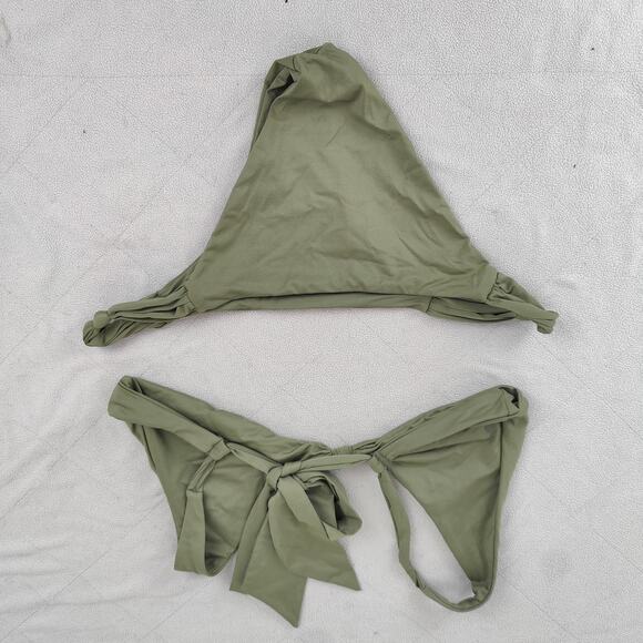 Frankie's Bikinis Bikini Set Women Large Army Green Tie Front Two-Piece Swimsuit - Picture 3 of 6